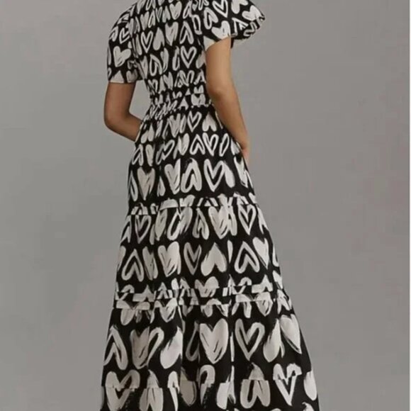 Anthropologie Somerset Maxi Dress Heart LOVE Print NEW Sz XS - Picture 2 of 8